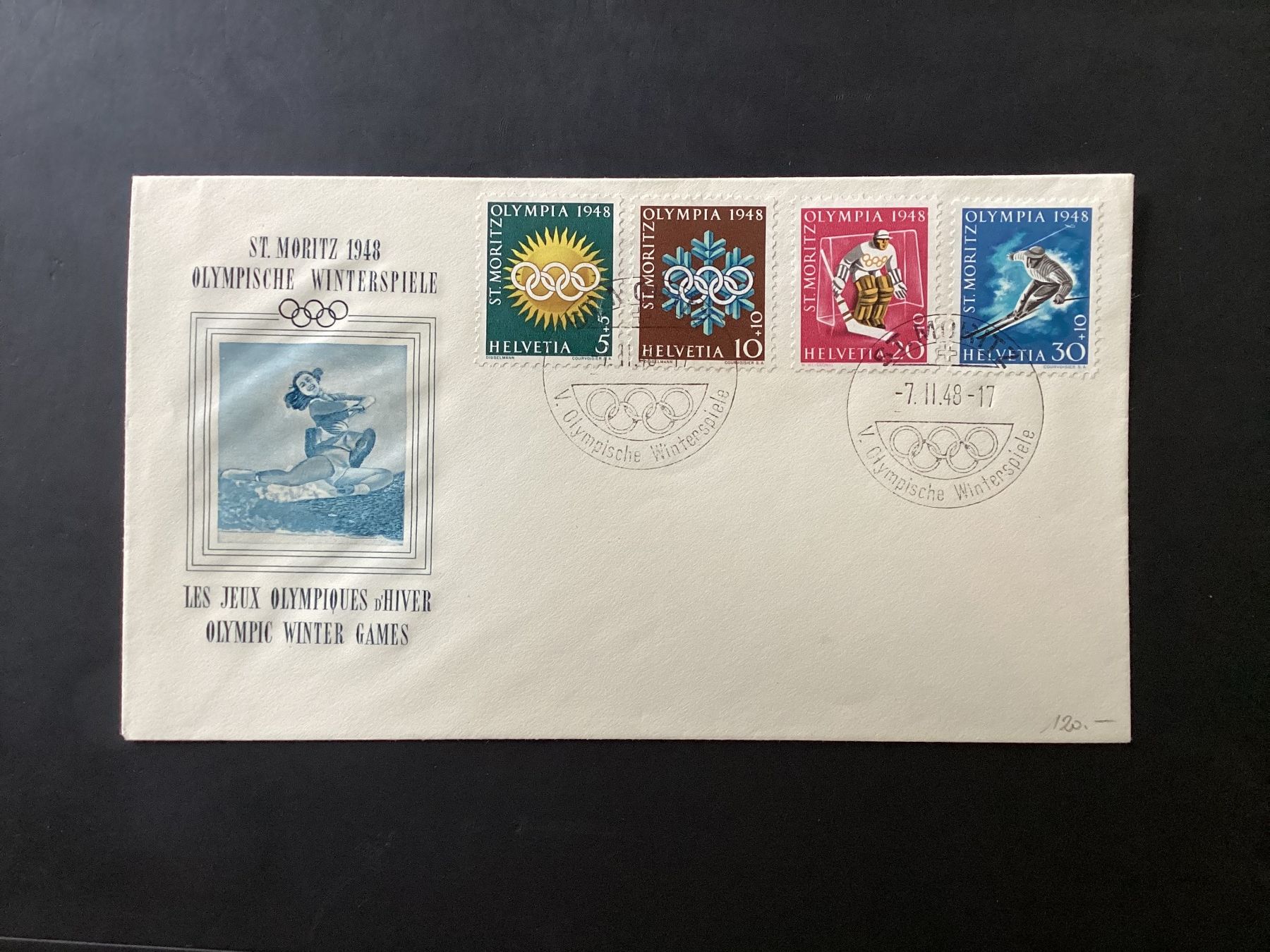 Alle Briefmarken: St Moritz 1948 Olympische Winterspiele Brief Briefmarken – Gebraucht aus Bütschwil von sru2005