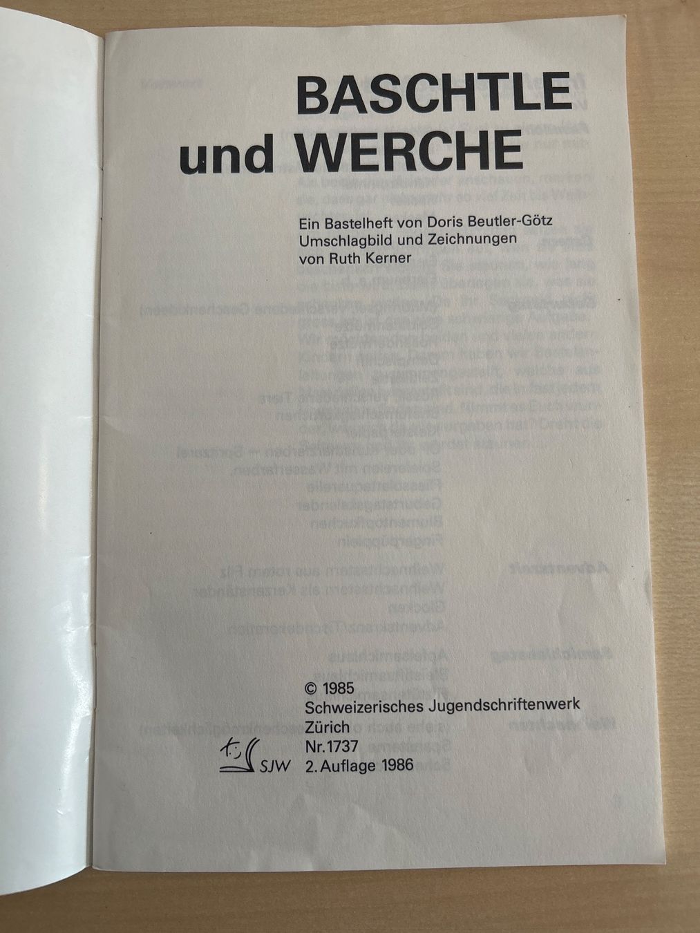 Libri: "Baschtle und Werche", Doris Beutler, SJW Heft 1985 – Usato da Aarau venduto da R-O-G-E-R 1