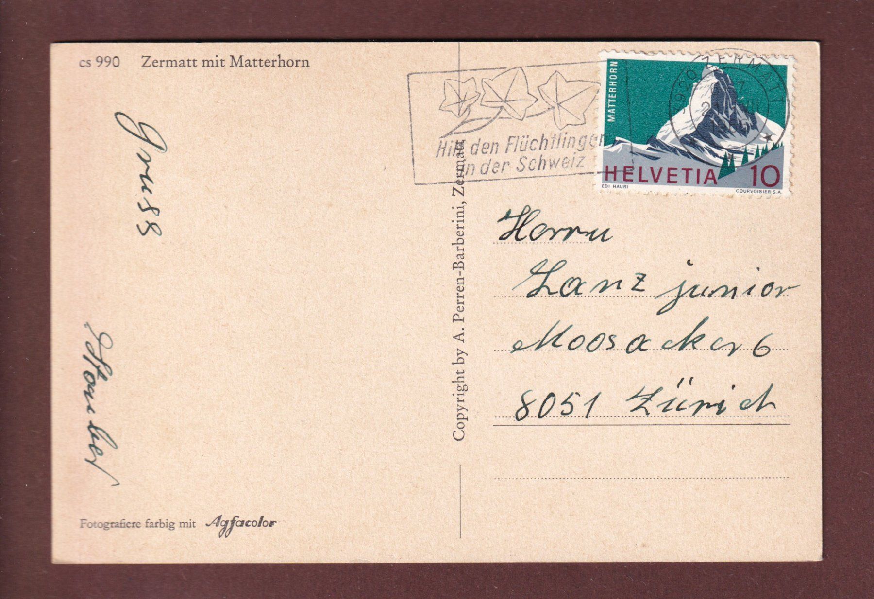 Cartoline postali: ZERMATT - Matterhorn - 1966 – Usato da Pully venduto da nicecards 1
