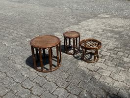 Set de 3 tables en rotin