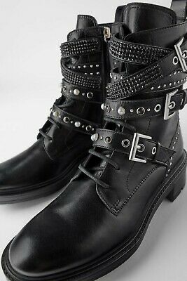 Leather ankle boots with faux sales pearls zara