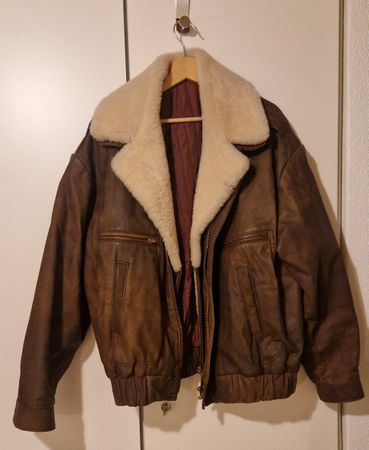 Braune Vintage Lammfell Lederjacke, Gr. 44