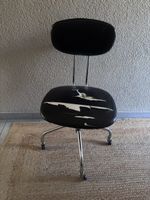 Bürostuhl Vintage schwarz, Chromstahl, Rollen, beschädigt