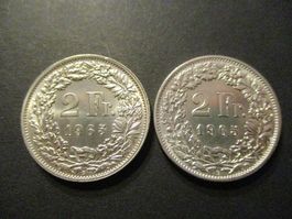 2 x 2.- Fr  1965 + 1965  Pièces magnifiques Comme neuves