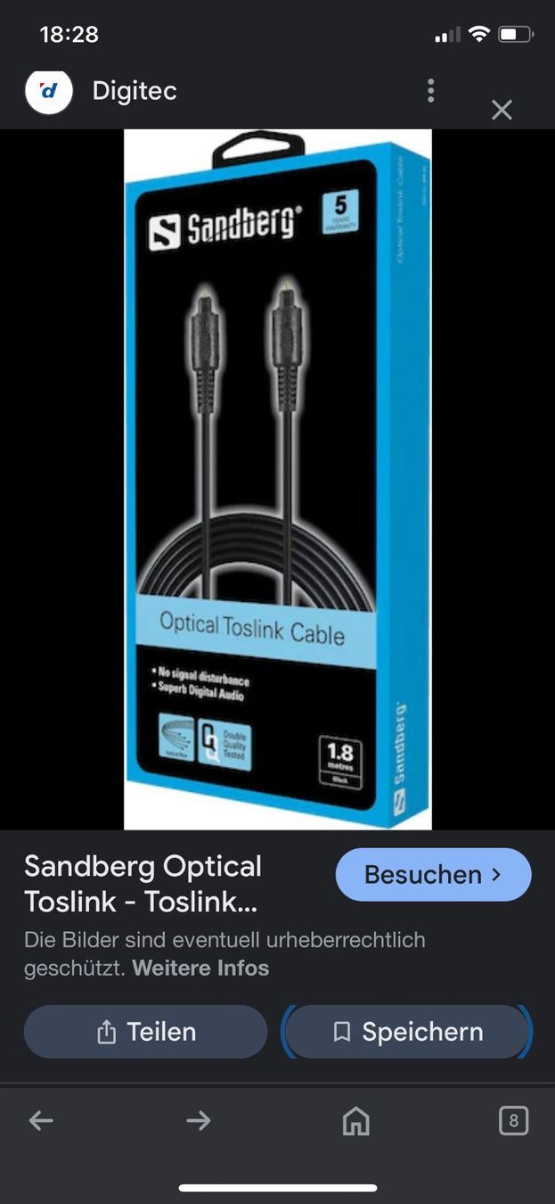 Cavi: Sandberg Optical Toslink Cable – Nuovo e nell'imballaggio originale da Allenwinden venduto da Obalu