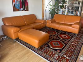 Orange Sofas aus echtem Leder, Sofa
