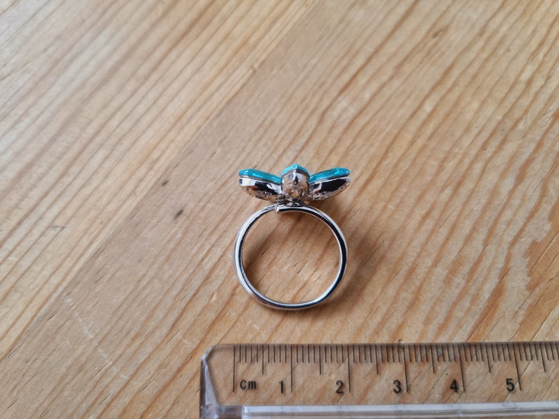 Anelli: Silberfarbiger Ring blaue Blume Strass – Usato da Meggen venduto da WeLoveVintage 3