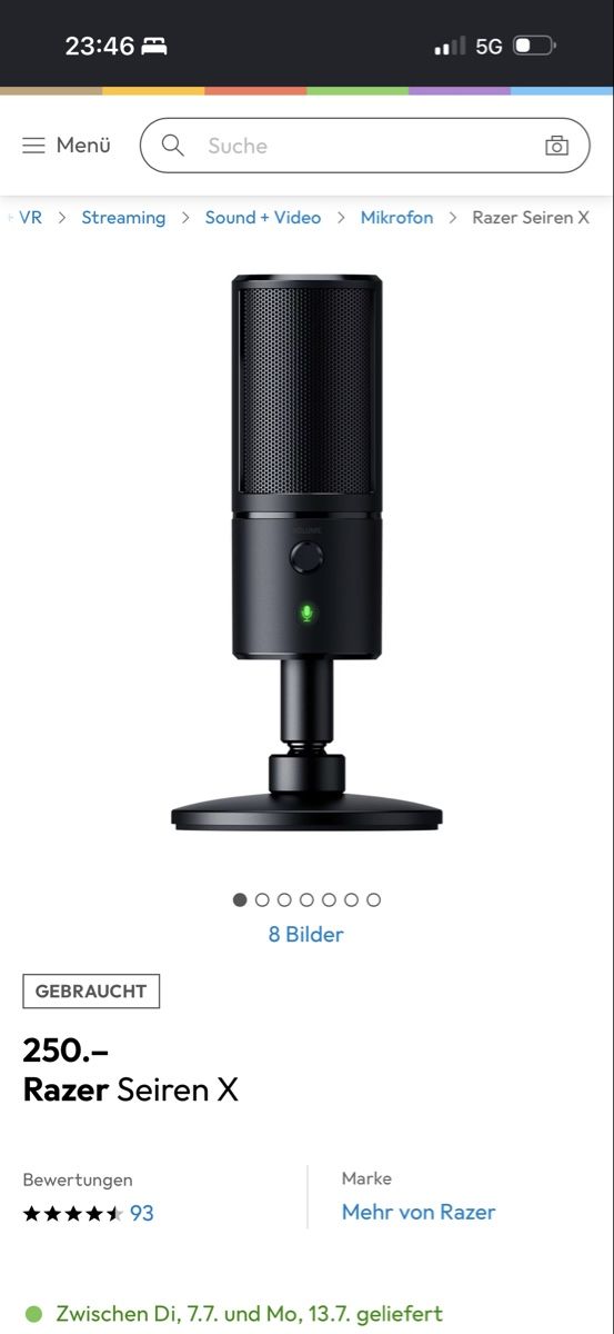Razer Microfoni: Razer Seiren X Microphone Used Black – Usato da Riedt b. Erlen venduto da tet_5957