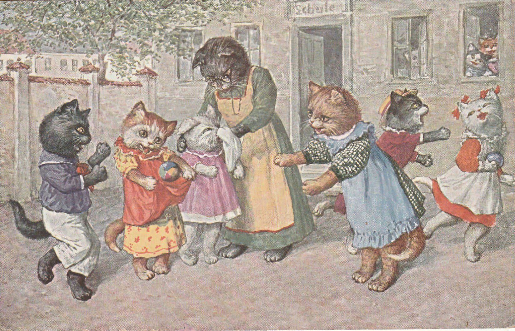 Ansichtskarten: Katzen auf dem Schulpausenplatz – Gebraucht aus Rorschacherberg von fratovi2