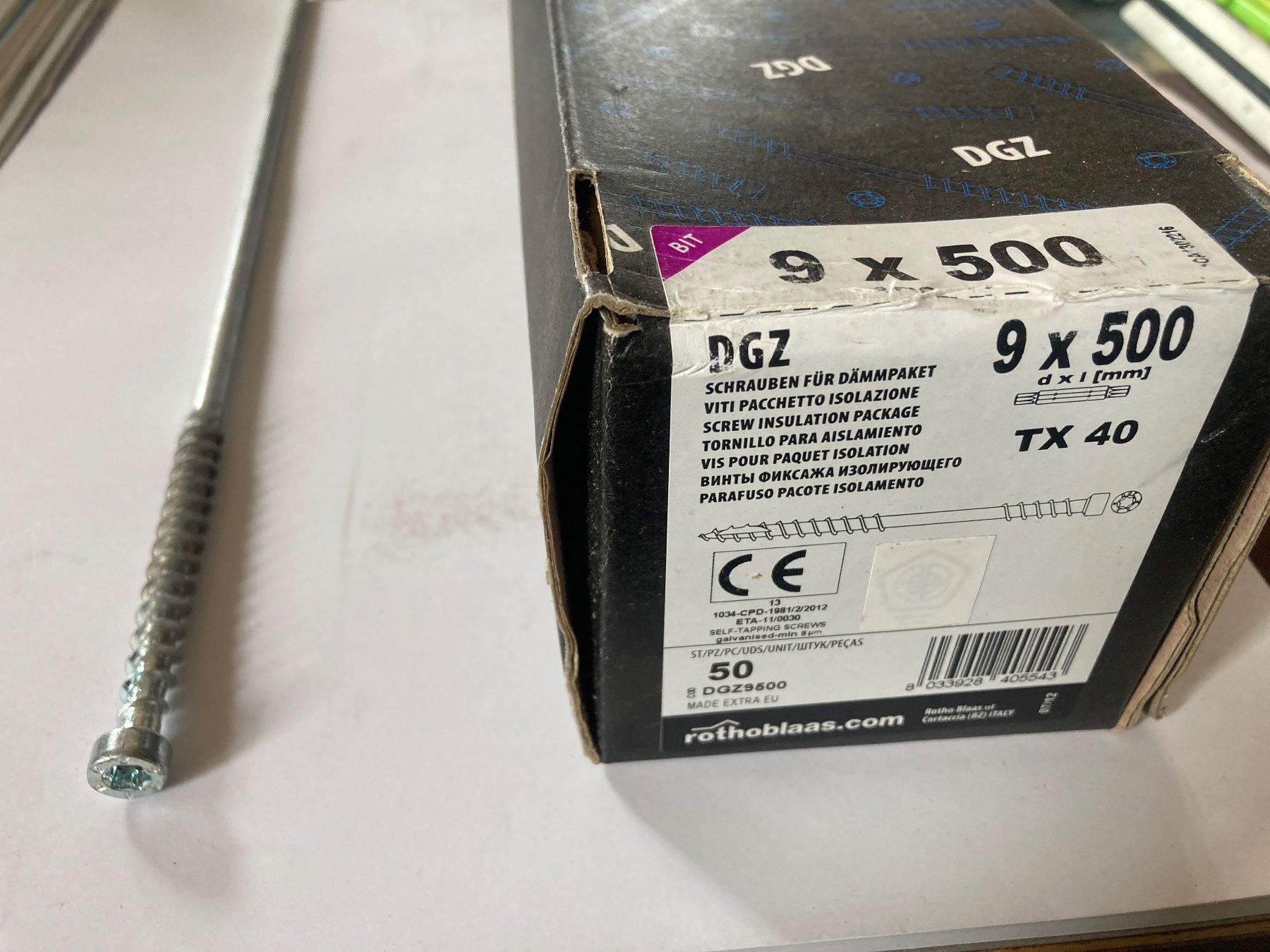 Ferramenta: Vis Rothoblaas DGZ 9x500 mm. à double filet pour isolant – Nuovo e nell'imballaggio originale da Villaz-St-Pierre venduto da Matierart