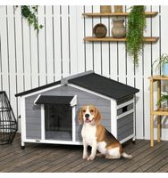 PawHut Hundehütte, Tannenholz, Hundehaus mit Asphaltdach