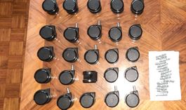 25x Möbelrollen 60mm Schwarz Drehbar mit Achse & Stoppern