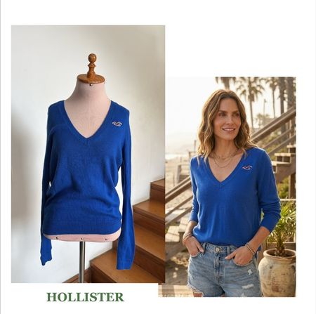 Maglione Hollister blu royale con scollo a V