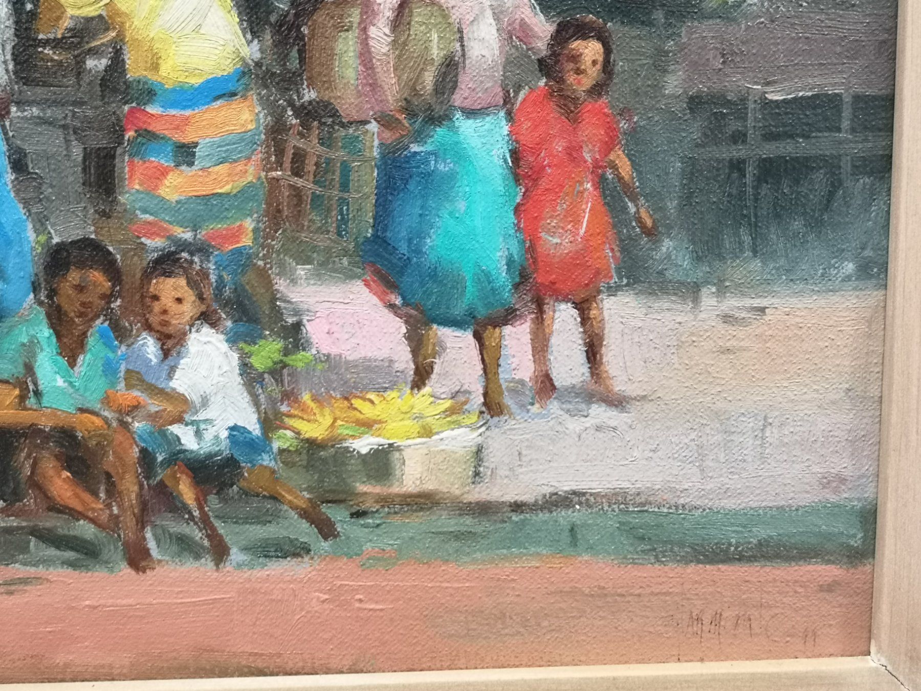 Dipinti: Oel Gemälde Bild Marktplatz 62cm x 52cm Philippinen Cebu – Usato da Kloten venduto da Asiatica 3