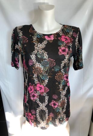 Top à fleurs noir et rose Sandro taille 1 / 36 comme neuf