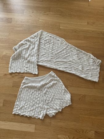 Sommer Set Gehäkelt Beige, Crop Top und Shorts, Gr. L