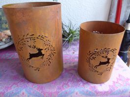 2 Laternen aus MettaL  Rost mit Hirschen