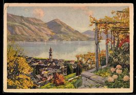 Ascona, Veduta del paese con campanile e