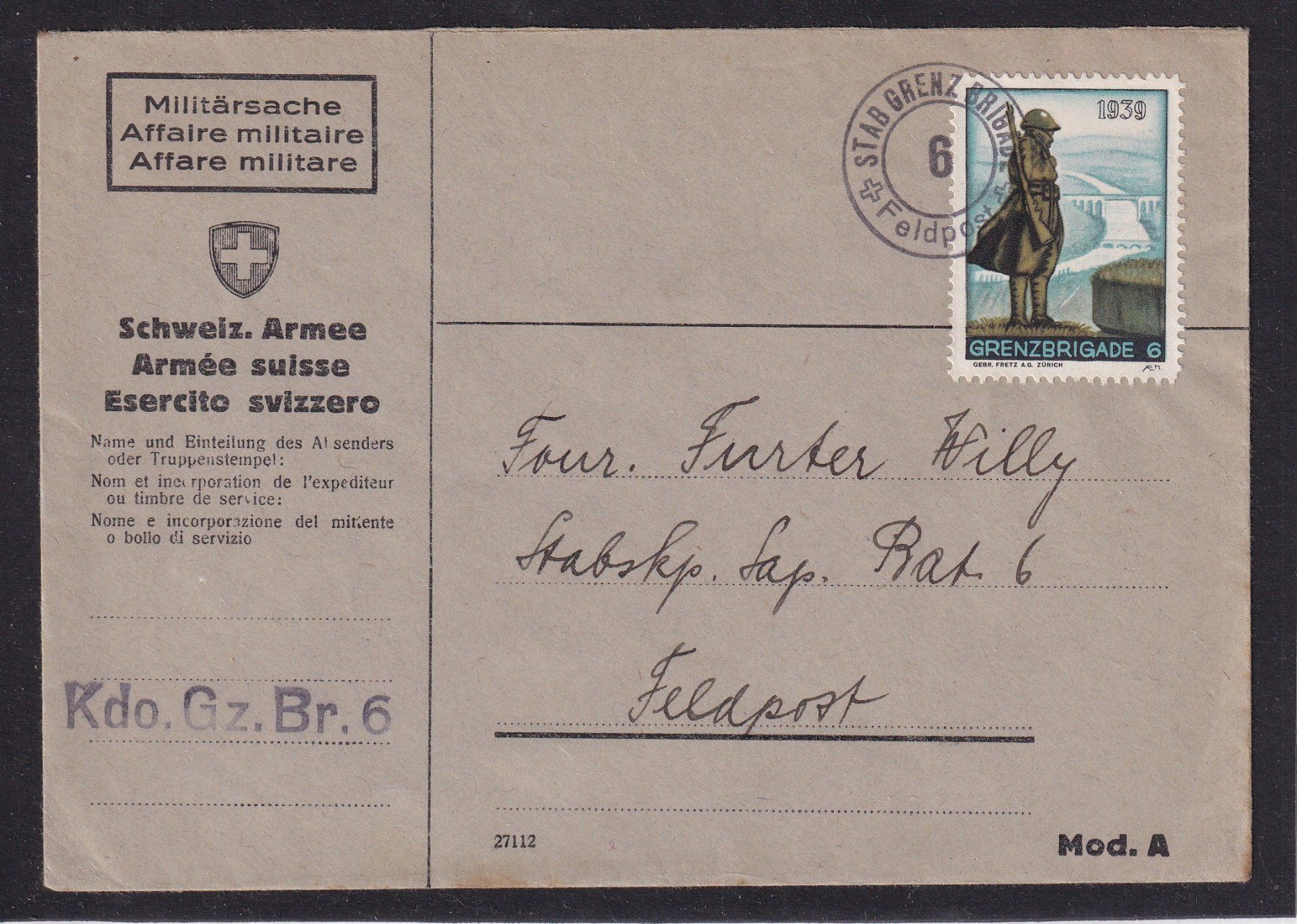 Tutti i francobolli: Militaire - Feldpost 1939/1940 - Lettre - Brief – Usato da Orvin venduto da Pyaeschli