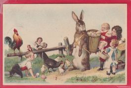 OSTERKARTE MIT OSTERHASEN UND KINDERN, 12.4.1900