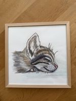 Schönes Bild / Gemälde einer Katze - mit Rahmen