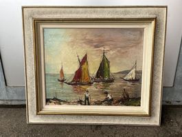 Tolles altes Ölgemälde Segelboote, Hermann Urban