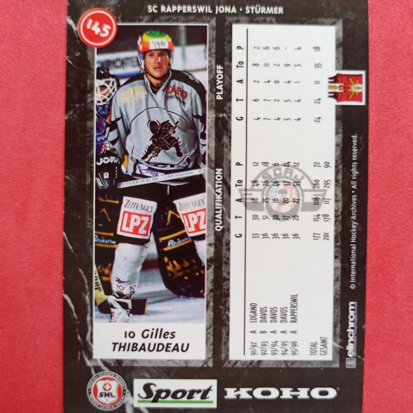 Carte collezionabili: Gilles Thibaudeau - RAPPERSWIL - 1996/97 – Usato da Dübendorf venduto da kb86_MOVIE 1