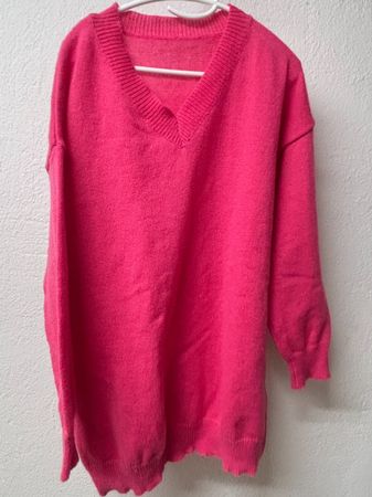 Pink Strickpulli mit V-Ausschnitt, Oversize, Gr.3XL