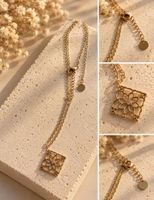 Collier en acier inoxydable pendentif carré motif floral cou