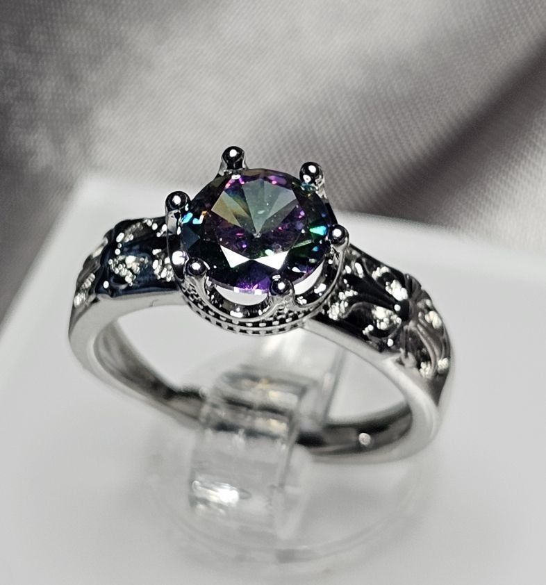 Anelli: Eleganter offener Ring mit mystischem Topas, 925 versilbert – Nuovo (secondo la descrizione) da Grenchen venduto da maretop 2