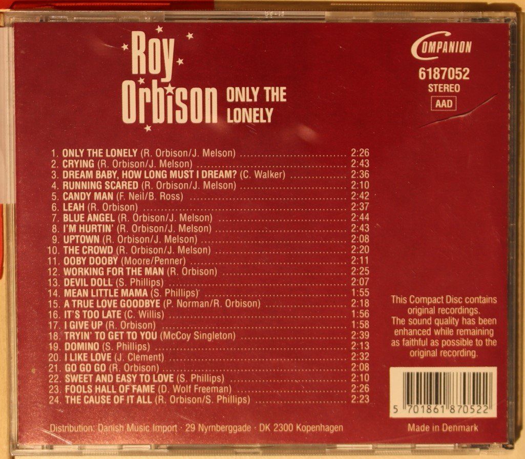 CD: Roy Orbison – Only The Lonely – Usato da Luzern venduto da CONTENTI 2
