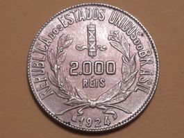 Brasilien 2000 Reis 1924 Silber