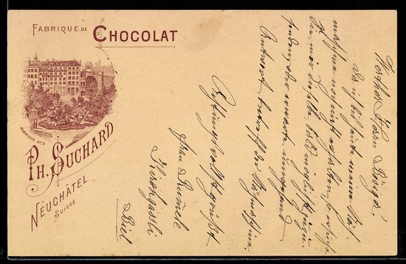 Cartoline postali: Litho Neuchâtel, Fabrique de Chocolat P – Usato da Berlin venduto da bartko-reher
