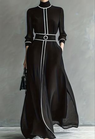 Glamour Abito lungo nero con cintura tg M/L👌 nuovo