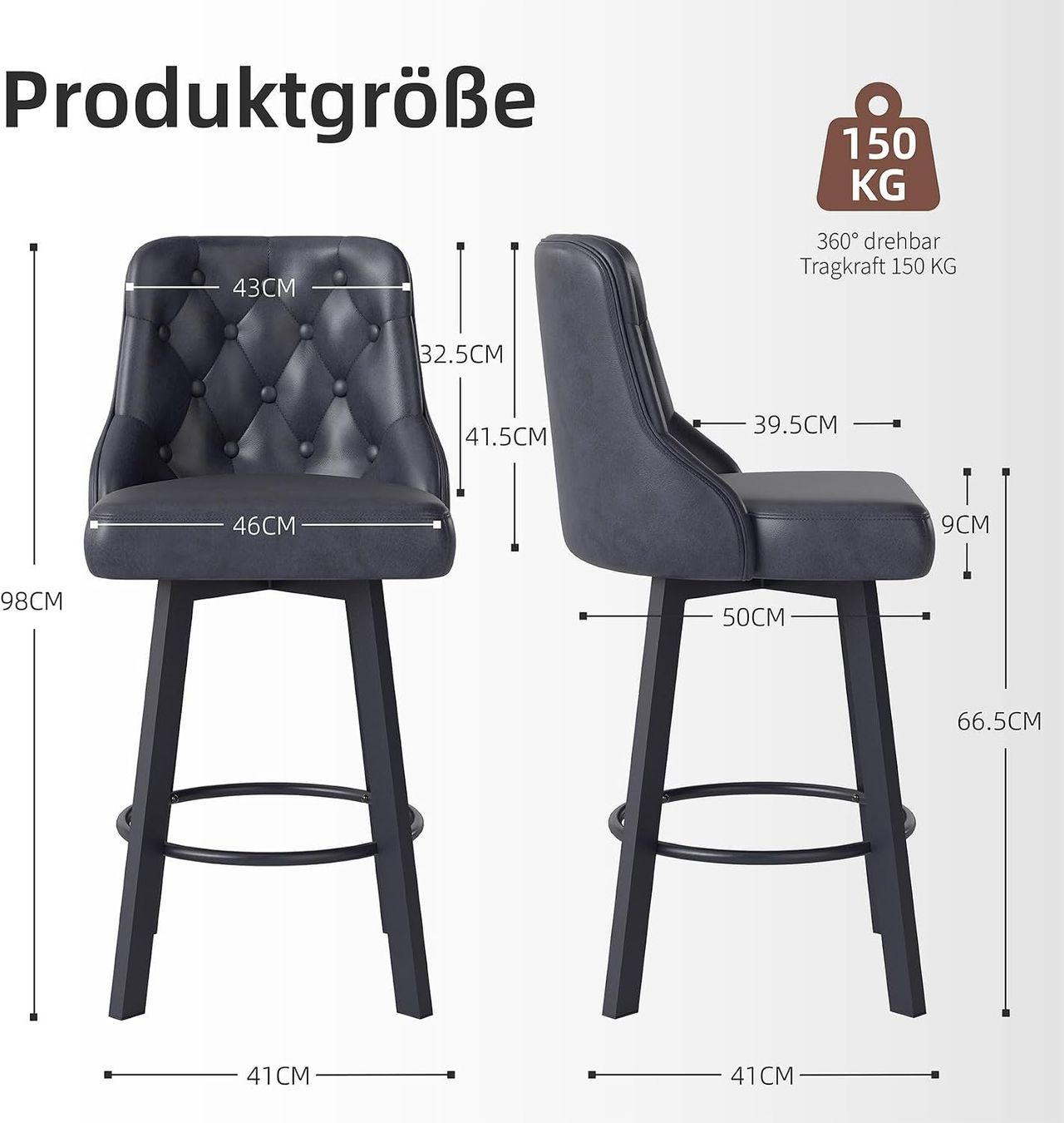 Hocker: Barhocker 4er Set PU-Leder wasserdicht Schwarz – Neu und originalverpackt aus St. Gallen von VerkaufsMaus50 1
