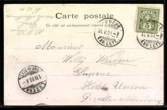 Cartoline postali: AK Geneve, Hotel des Postes, 1903 – Usato da Berlin venduto da bartko-reher 1