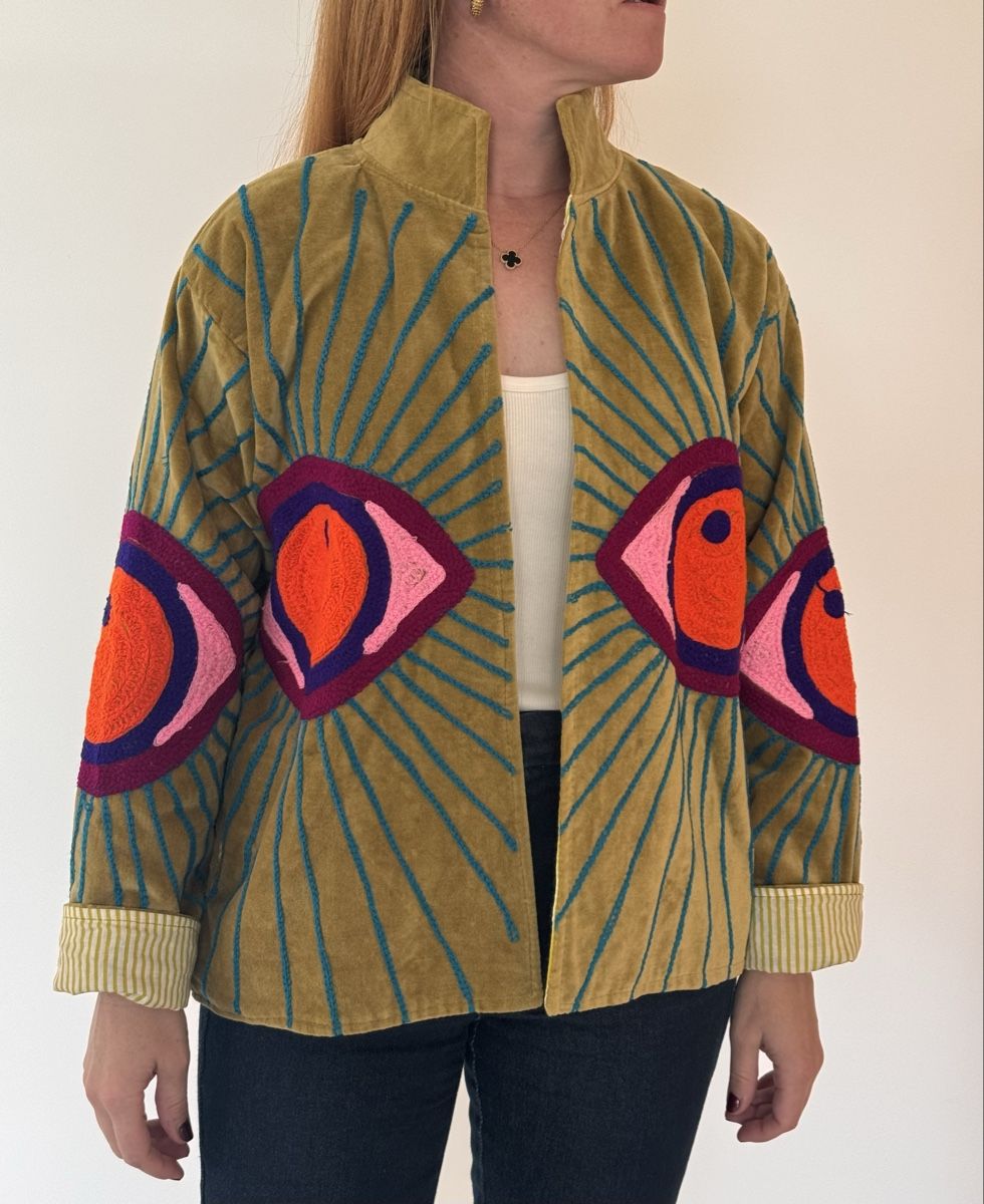 Jacken: Bestickte Jacke aus Samt und Baumwollfutter – Neu (gemäss Beschreibung) aus Zug von back_to_paris