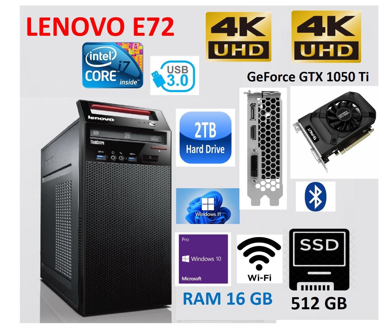 Lenovo PCs: Gaming PC Lenovo E72 GFORCE GTX 1050 TI – Gebraucht aus Meggen von IT-Experte 1