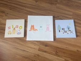3er Set Kinderzimmer Bilder, Leinwand, Tiermotive, Top!