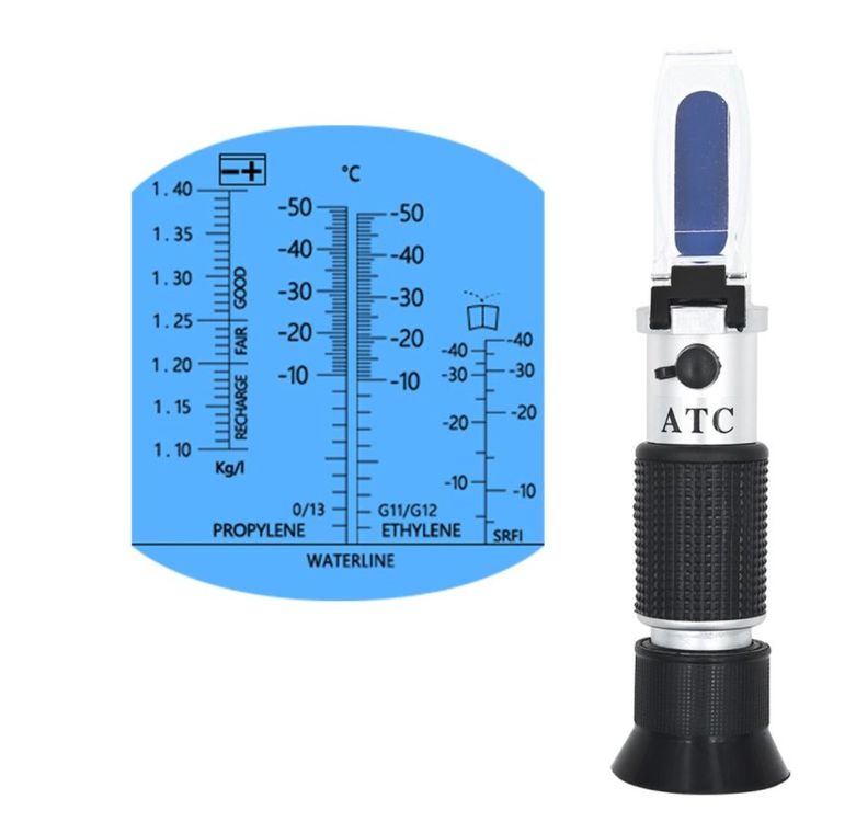 Frostschutz-Refraktometer Mit ATC – Misst Frostschutz, Wischwasser & Batteriesäure, -50°C Bis 0°C, Inkl. Zubehör