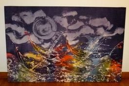 Original Batik-Bild / Frei-Handgemalt Sujet: die wilde See