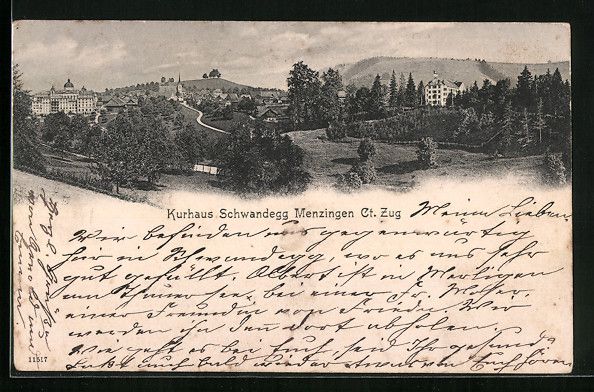 Cartes postales: Menzingen, Ortsansicht mit dem Hotel Sch – D'occasion à Berlin par bartko-reher