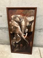 Dipinto con famiglia di elefanti 36x74 cm