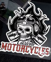 Autocollant Moto Custom Crâne Flammes M133
