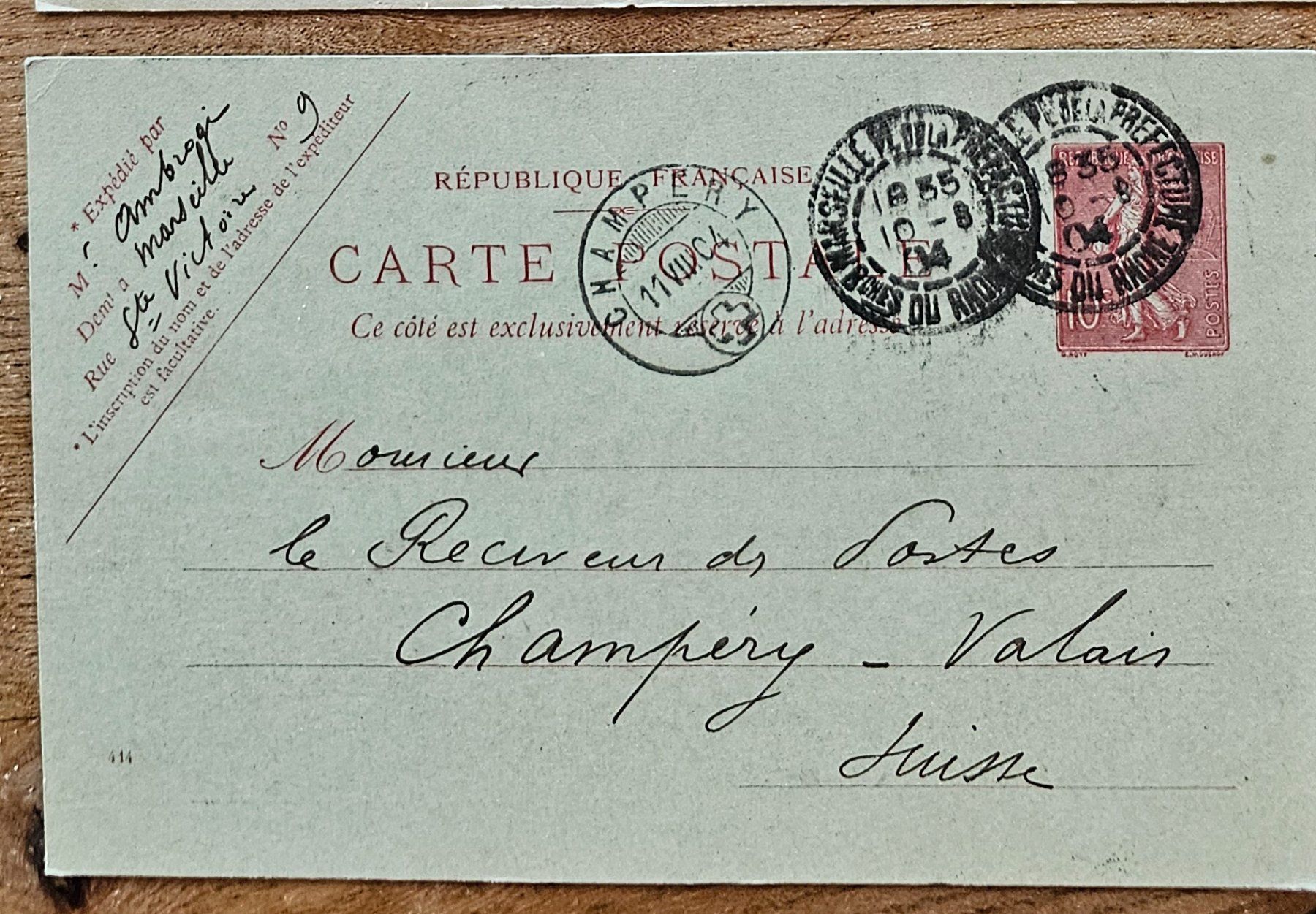 Tutti i francobolli: FRANCE entier postal MARSEILLE - CHAMPERY, 1904 – Usato da Les Valettes venduto da Nuba1