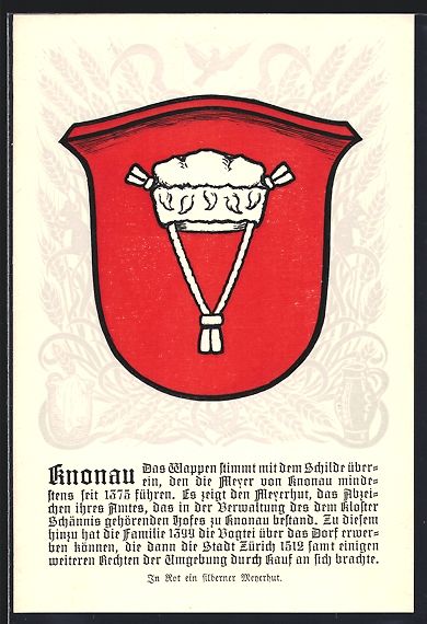 Cartoline postali: Knonau, Wappen mit silbernem Meyerhut – Usato da Berlin venduto da bartko-reher
