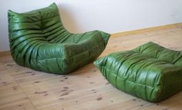 TOGO Sessel & Pouf, Ligne Roset, neu bezogen mit Leder
