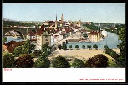 AK Bern, Blick in den Ort mit Brücken