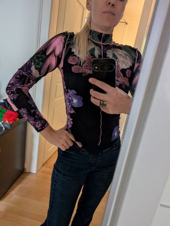 Desigual Floral Print Long Sleeve Shirt Size S Black