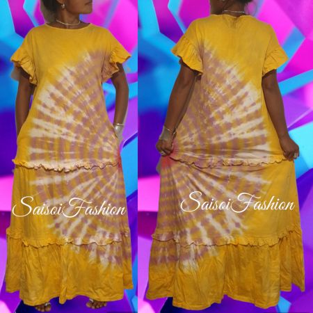 Sommer Batik Handgefärbt100%Baumwolle Maxikleid,Robe XS-L